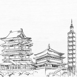 Black and White Chinese Buildings